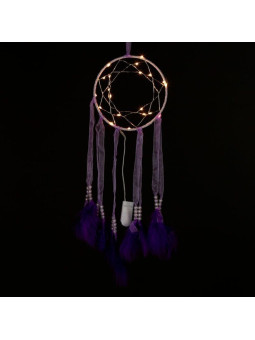 Lila Traumfänger mit Stoffstreifen mit Led-Licht. Durchmesser 15 cm