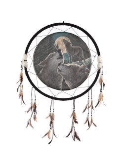 Schwarzer Traumfänger mit Wölfen. 60cm Durchmesser