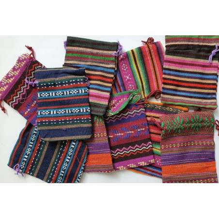Assorted Pack 10 Ethnic Cotton Bags 14cm X 10cm