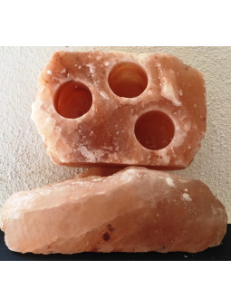 Natürlicher Himalaya-Salz-Kerzenständer. Form 3 Löcher.