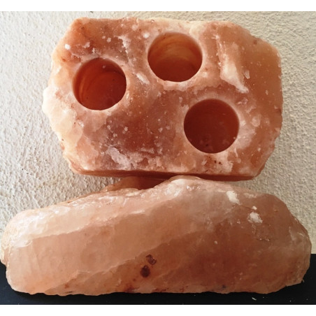 Natürlicher Himalaya-Salz-Kerzenständer. Form 3 Löcher.