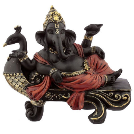 Ganesh-Figur, Pfauenbank - 15cm hoch x 18 cm breit