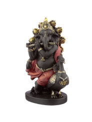 Ganesh-Figur, Flöte und Pfau - 20,5 cm hoch x 13,5 cm breit
