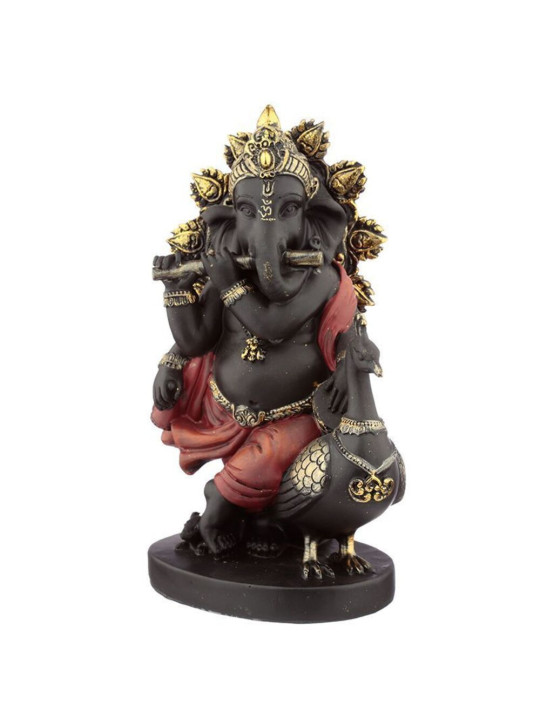 Ganesh-Figur, Flöte und Pfau - 20,5 cm hoch x 13,5 cm breit