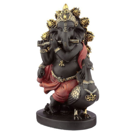 Ganesh-Figur, Flöte und Pfau - 20,5 cm hoch x 13,5 cm breit