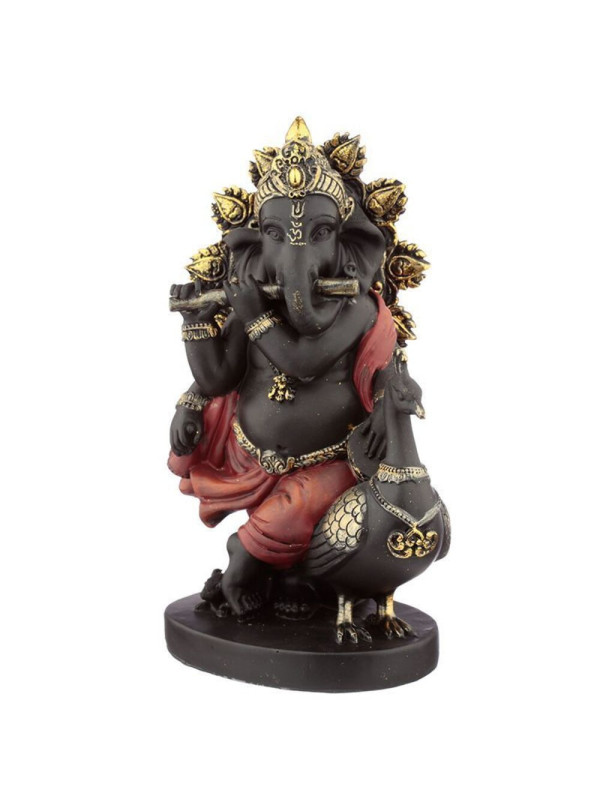 Ganesh-Figur, Flöte und Pfau - 20,5 cm hoch x 13,5 cm breit