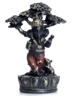 Ganesh-Figur, unter Baum - 23 cm hoch x 14 cm breit