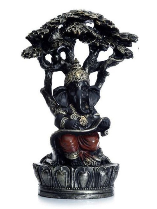 Ganesh-Figur, unter Baum - 21 cm hoch x 14 cm breit