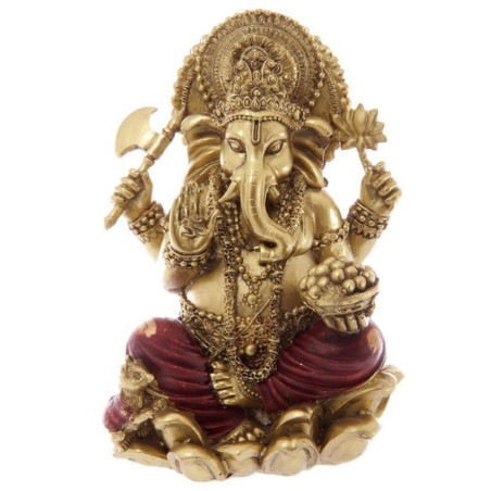 Ganesh Figur, Gold und Rot - 16cm hoch x 11 cm breit