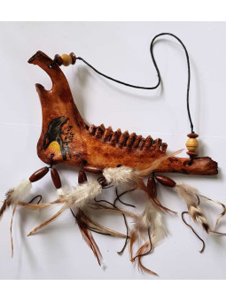 Indianer Kiefer, Anhänger mit Federn Brauner Haken 18x23cm