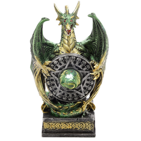 Grüner Drache mit Pentagramm-Schild mit Led-Licht