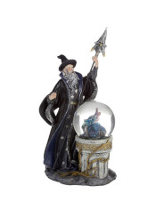 Eisdrachenfigur in Kristallkugel mit Zauberergeist, 23,5 cm hoch x 12,5 cm breit