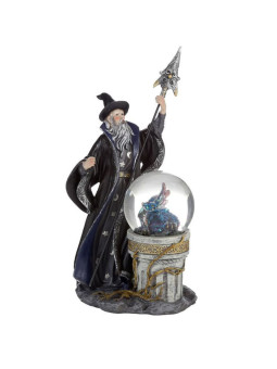 Eisdrachenfigur in Kristallkugel mit Zauberergeist, 23,5 cm hoch x 12,5 cm breit