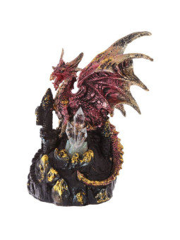 Rosa und goldener Drache auf Schloss mit Led-Licht, Höhe 19cm, Breite 14cm