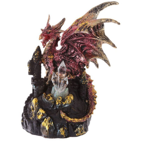 Rosa und goldener Drache auf Schloss mit Led-Licht, Höhe 19cm, Breite 14cm