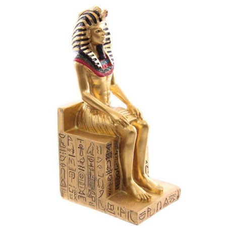 Ägyptische Goldfigur Ramses II. auf Thron und Hieroglyphen 12,5 cm hoch