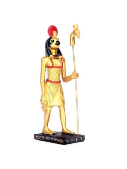 Ägyptische Goldene Horus Figur mit Anakonda auf Stab 15 cm hoch