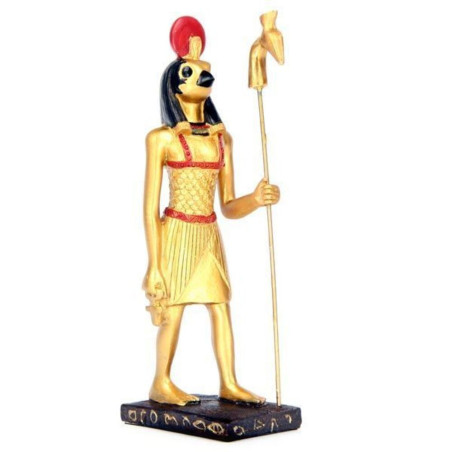 Ägyptische Goldene Horus Figur mit Anakonda auf Stab 15 cm hoch