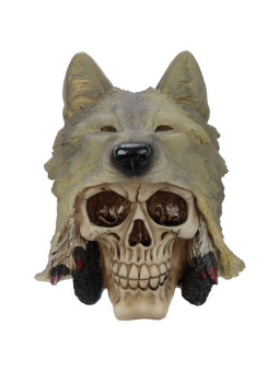 Figur eines Schädels mit Wolfskopf, 13,5 x 15 x 15,5 cm