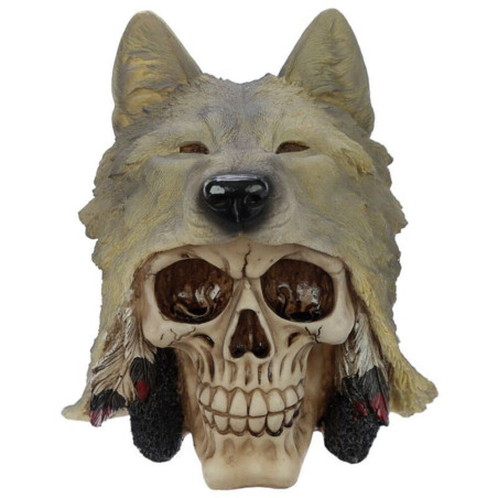 Figur eines Schädels mit Wolfskopf, 13,5 x 15 x 15,5 cm
