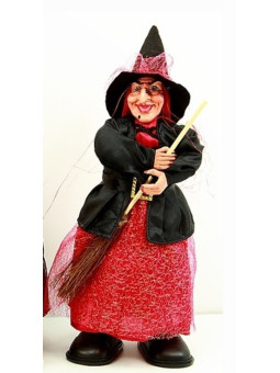 Laufende schwarz-rote Hexe mit Licht und Ton 30cm