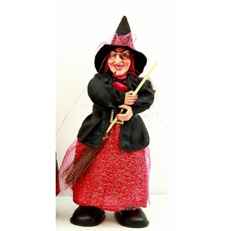 Laufende schwarz-rote Hexe mit Licht und Ton 30cm