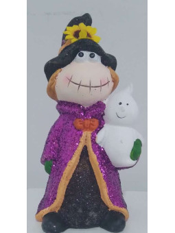 Keramische Hexe mit Geist . 19 hoch x 10,5cm breit