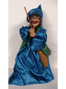 Laufende blaue Hexe mit Licht und Ton 30cm