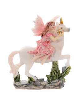 Rosa Blumenfee mit Einhorn. 7 cm hoch x 6 cm breit