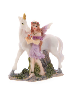 Violette Blumenfee mit Einhorn. 7 cm hoch x 6 cm breit
