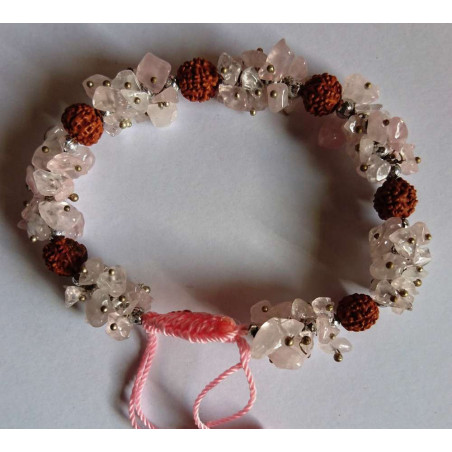 Rosenquarz Mineralien-Chip Armband mit Rudraksh