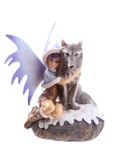 Schneefeen mit Wolf von Natasha Faulkner. Höhe 17 cm X 14 cm Tiefe.