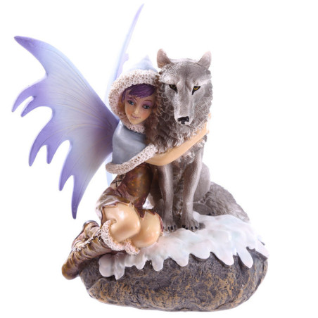 Schneefeen mit Wolf von Natasha Faulkner. Höhe 17 cm X 14 cm Tiefe.