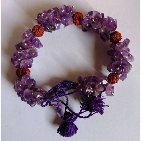 Amethyst Mineralien-Chip Armband mit Rudraksh