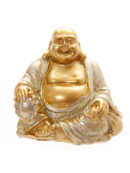 Glücklich Buddha Figur mini Robe Silber Farbe. 4 cm hoch x 4 cm breit