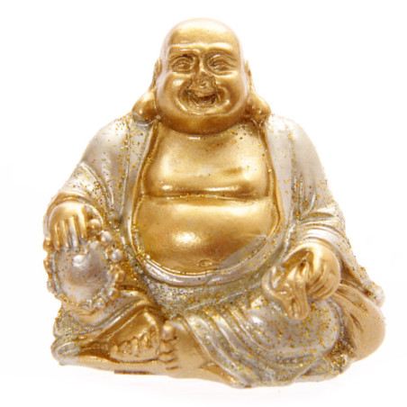 Glücklich Buddha Figur mini Robe Silber Farbe. 4 cm hoch x 4 cm breit