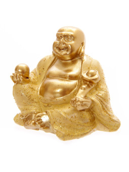 Glücklich Buddha Figur mini Gelbes Gewand. 4 cm hoch x 4 cm breit