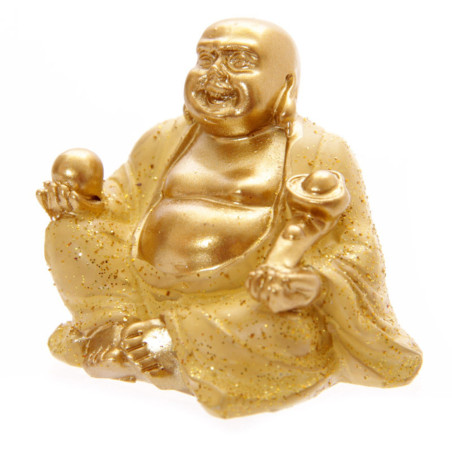 Glücklich Buddha Figur mini Gelbes Gewand. 4 cm hoch x 4 cm breit