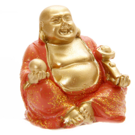 Glücklich Buddha Figur mini Orange Robe. 4 cm hoch x 4 cm breit