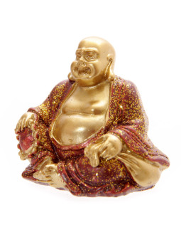 Glücklich Buddha Figur mini Rote Robe. 4 cm hoch x 4 cm breit