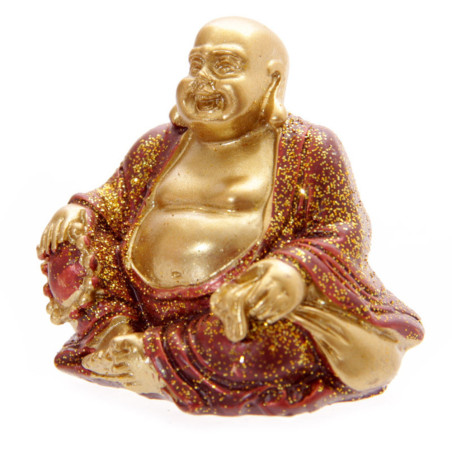 Glücklich Buddha Figur mini Rote Robe. 4 cm hoch x 4 cm breit