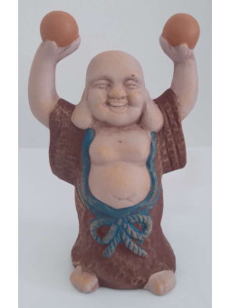 Glücklich Buddha aus Keramik 13 x 8 cm, Braunes Gewand