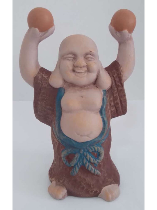 Glücklich Buddha aus Keramik 13 x 8 cm, Braunes Gewand