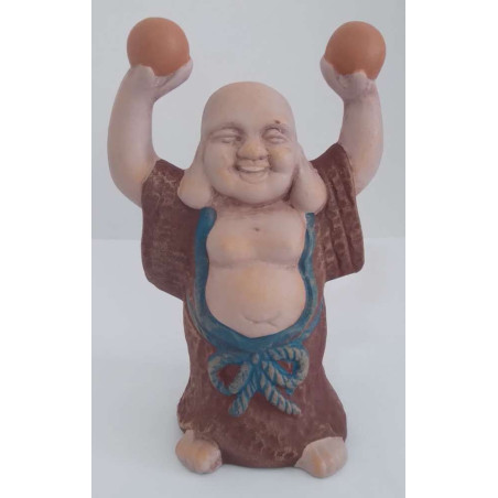 Glücklich Buddha aus Keramik 13 x 8 cm, Braunes Gewand