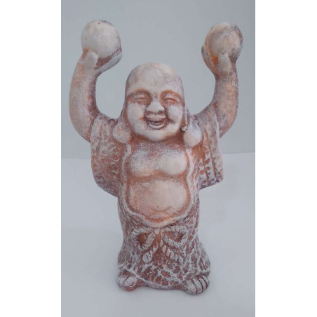 Glücklich Buddha aus Keramik 13 x 8 cm, steinfarbenes Gewand