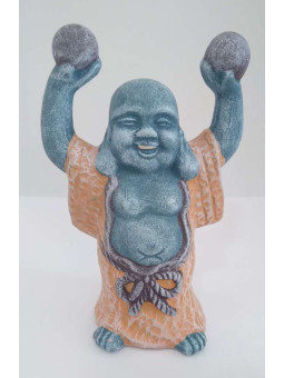 Glücklich Buddha aus Keramik 13 x 8 cm, Orange Robe