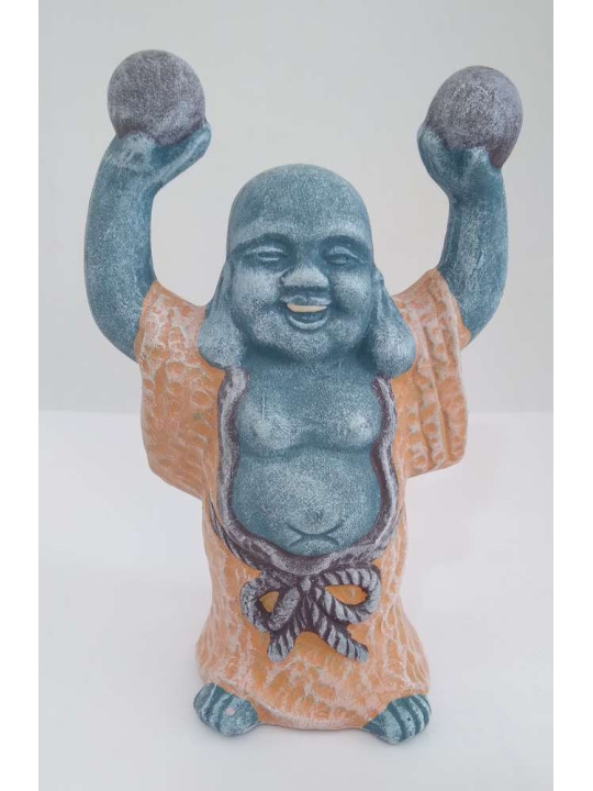 Glücklich Buddha aus Keramik 13 x 8 cm, Orange Robe