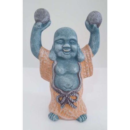 Glücklich Buddha aus Keramik 13 x 8 cm, Orange Robe