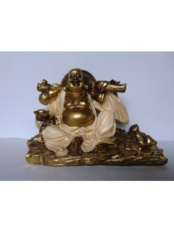 Harz Buddha Reichtum Boot mit weißem Gewand, 13,5 x 8Cm