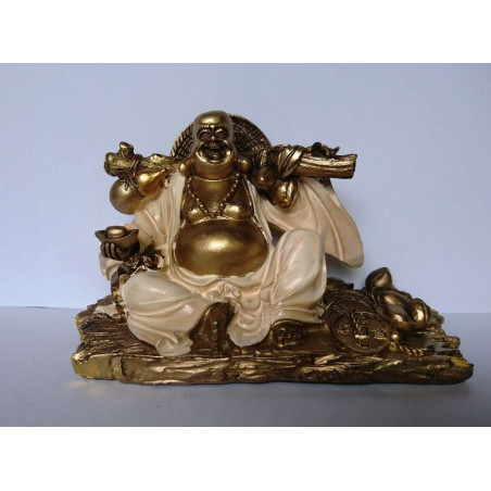 Harz Buddha Reichtum Boot mit weißem Gewand, 13,5 x 8Cm